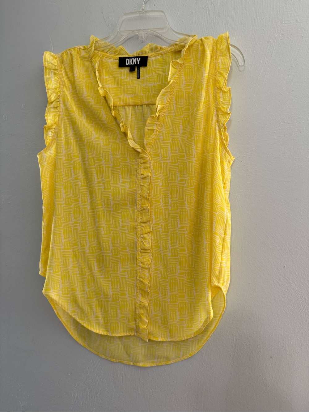 DKNY Bright Yellow Ruffle-Trim Sleeveless Blouse